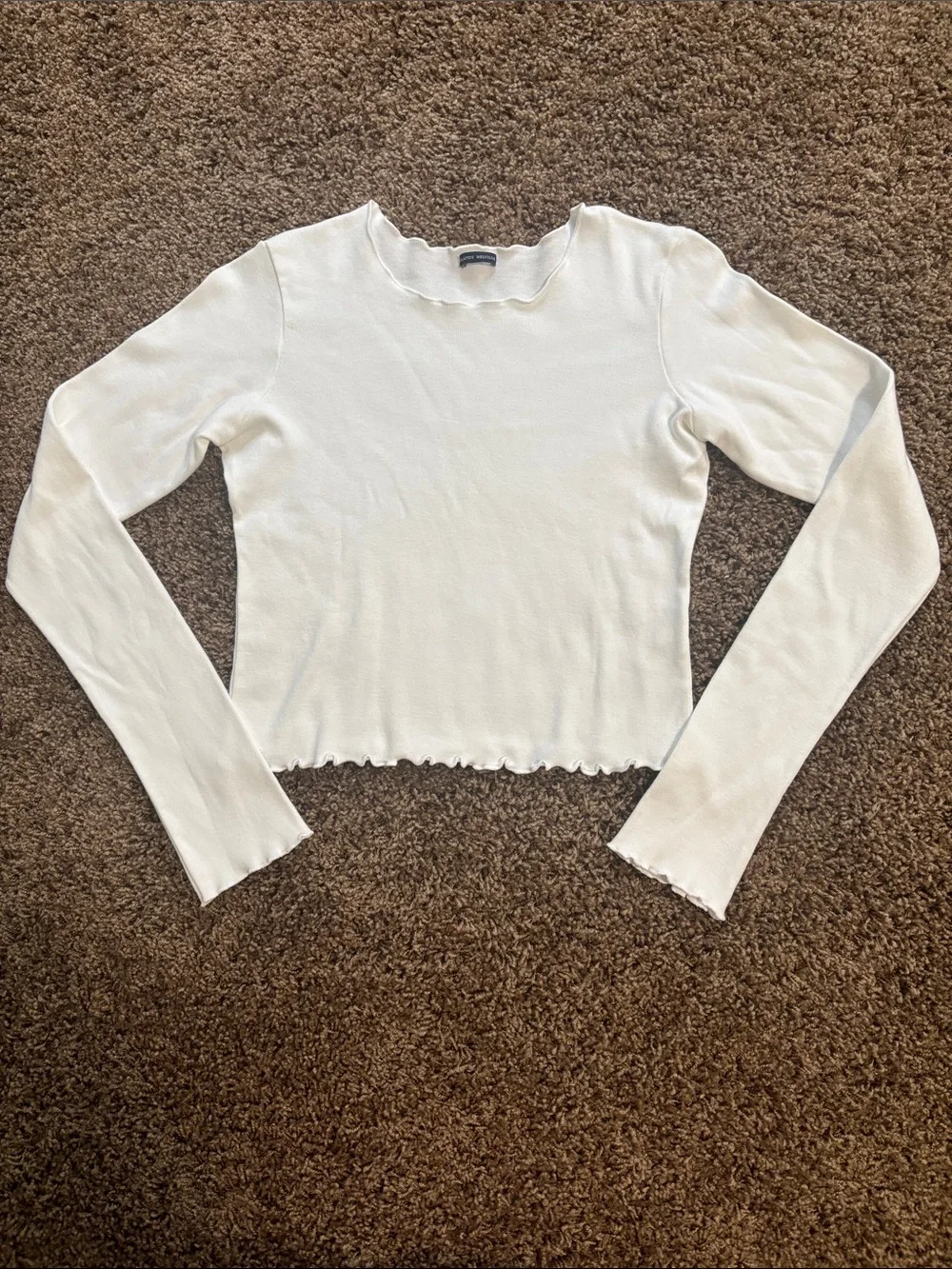 Brandy Melville Top Lettuce Edge 100% Cotton Ribbed Cropped Women’s One Size